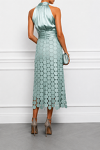 Arielle Satin Cutout Midi Dress in Champagne by Aurelia Sun