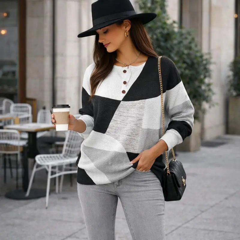 Monochrome Waffle-Knit Jumper