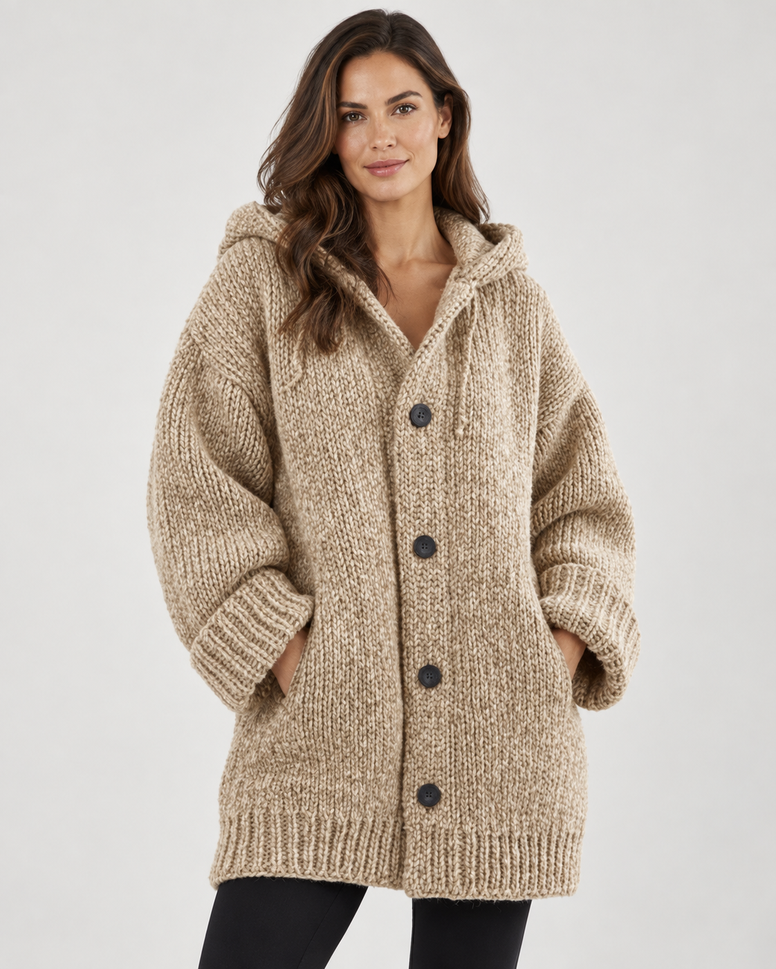 Cotton Knit Hooded Cardigan