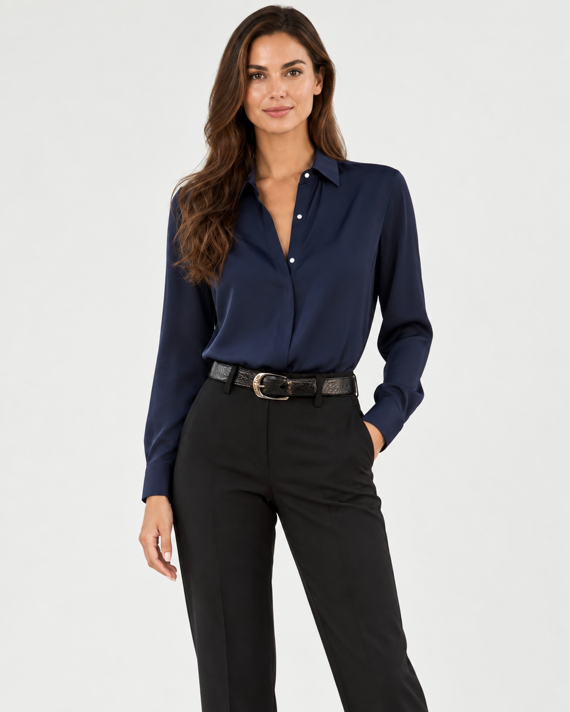 Isla Button-Up Long-Sleeve Blouse