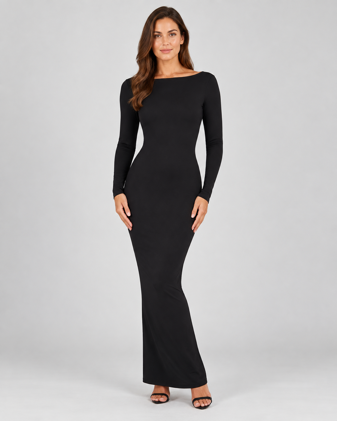 Long-Sleeve Backless Maxi Dress