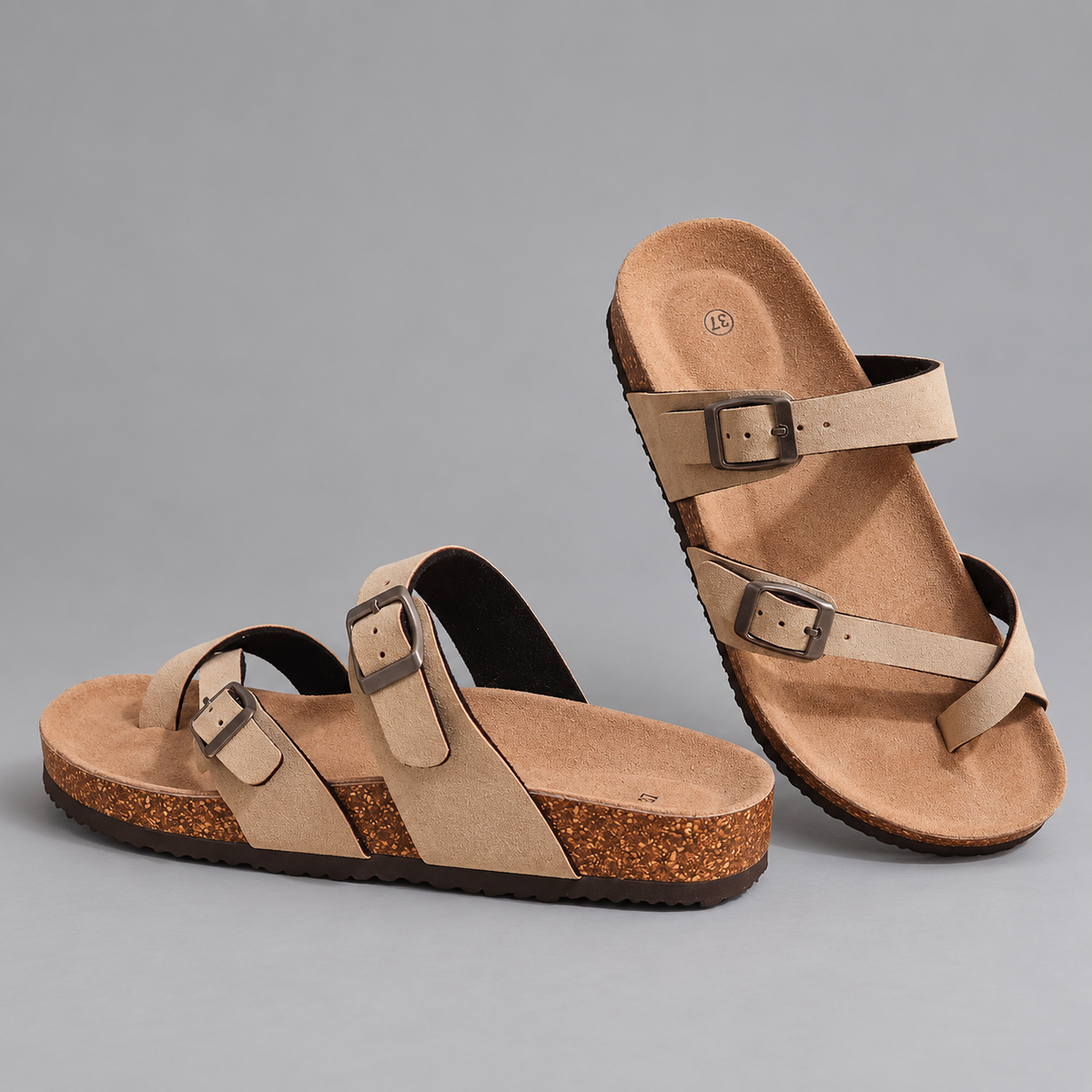 Adjustable Buckle Suede Mules