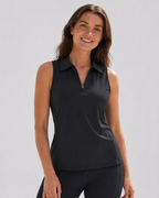 Aurelia Sun Sleeveless Polo Tank – Black, AU 8