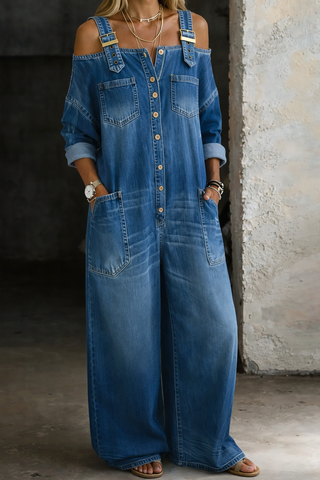 Sophia Off-Shoulder Denim Jumpsuit
