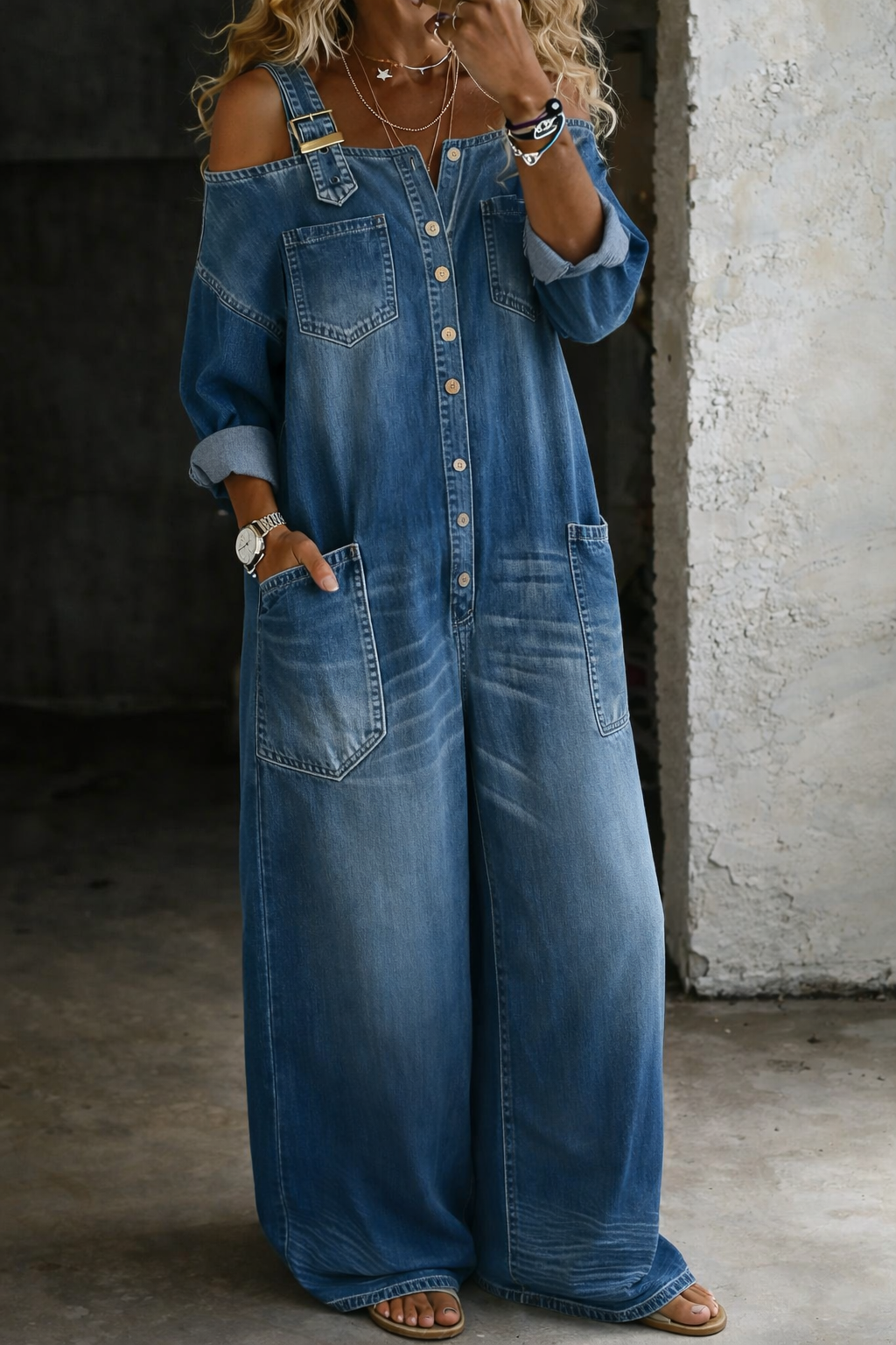 Sophia Off-Shoulder Denim Jumpsuit – Multi