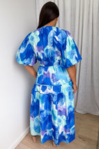 Soft-Drape V-Neck Midi Dress — Blue