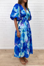 Soft-Drape V-Neck Midi Dress — Blue