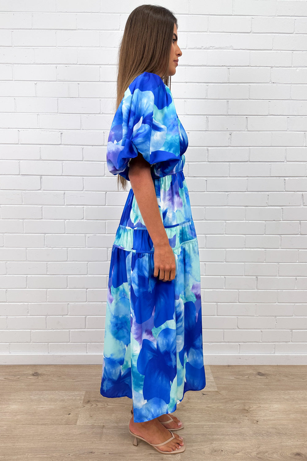 Soft-Drape V-Neck Midi Dress — Blue
