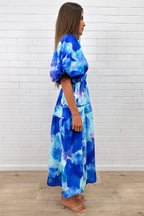 Soft-Drape V-Neck Midi Dress — Blue
