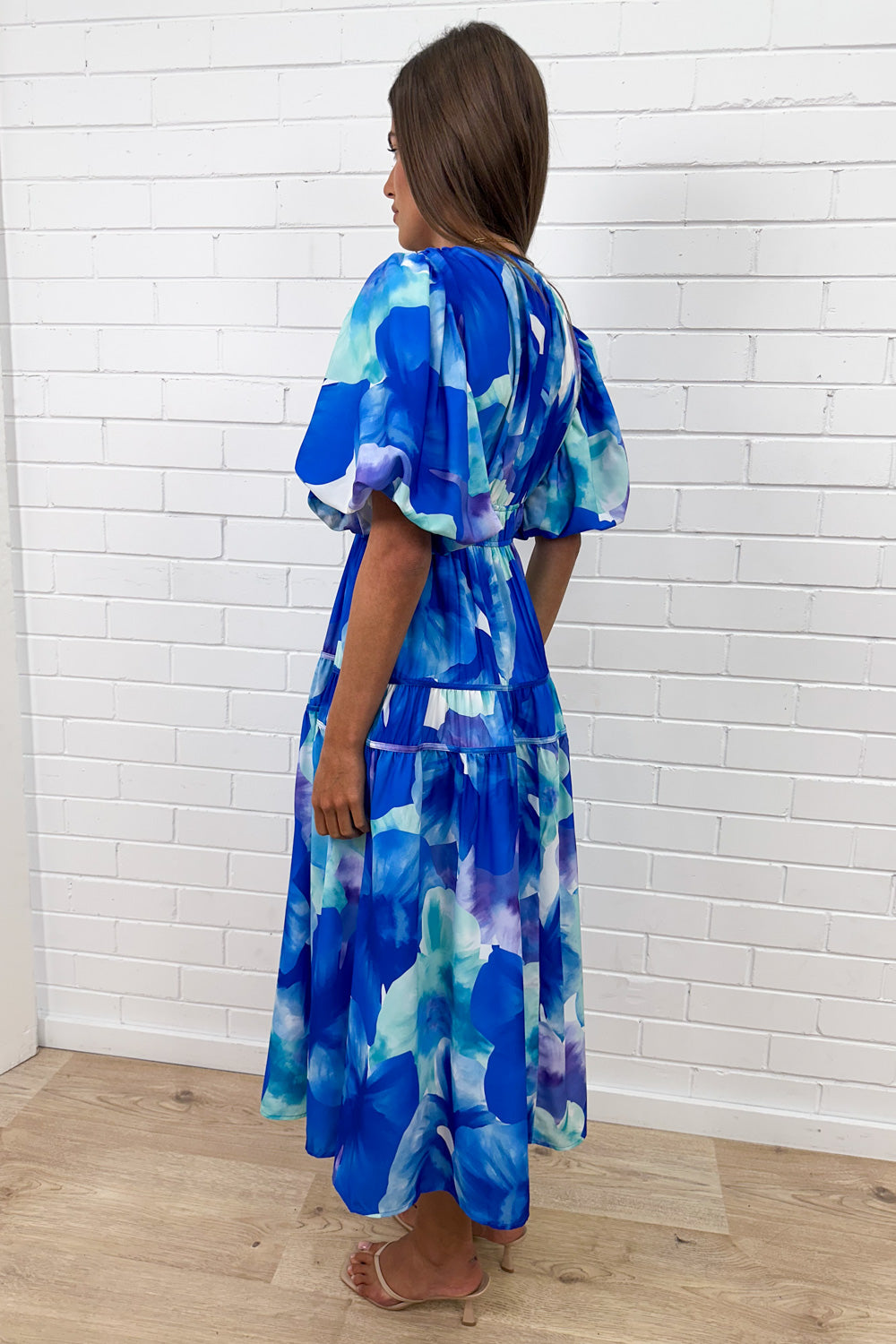 Soft-Drape V-Neck Midi Dress — Blue