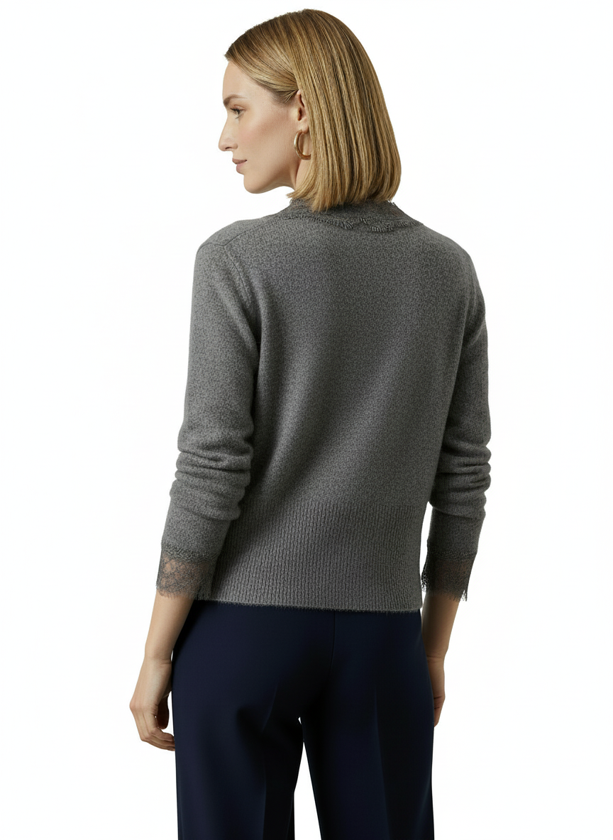 Clara Lace-Trim V-Neck Cardigan