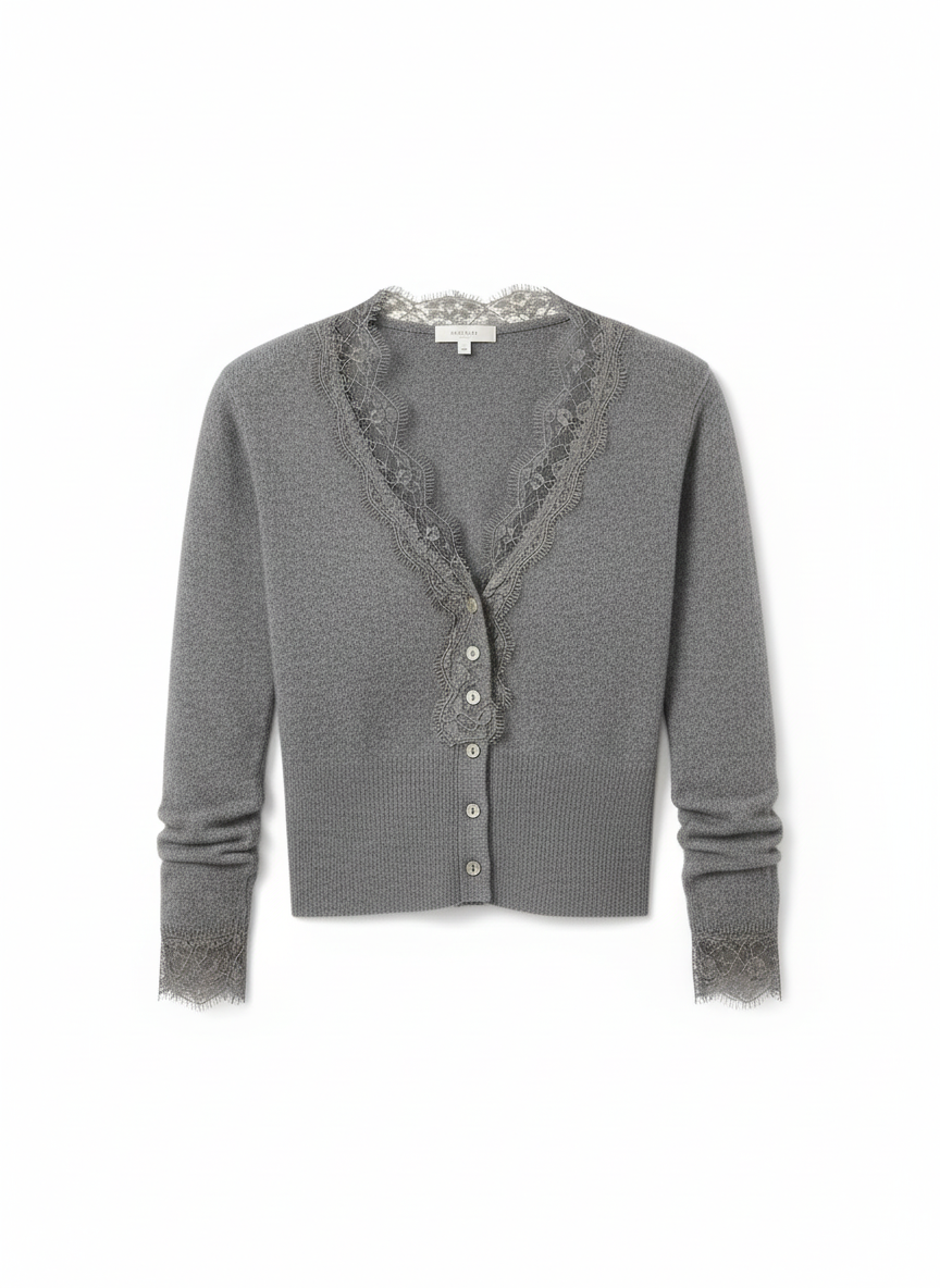 Clara Lace-Trim V-Neck Cardigan