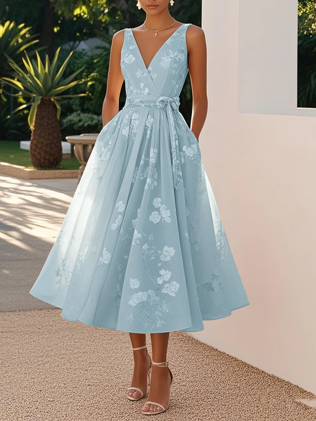 Floral Bow-Waist Midi Dress