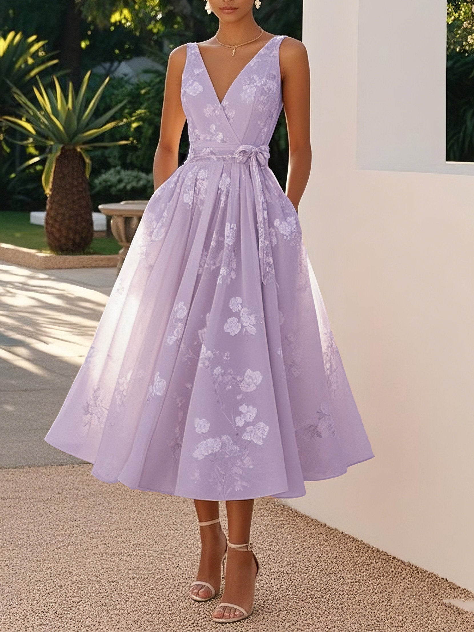Floral Bow-Waist Midi Dress