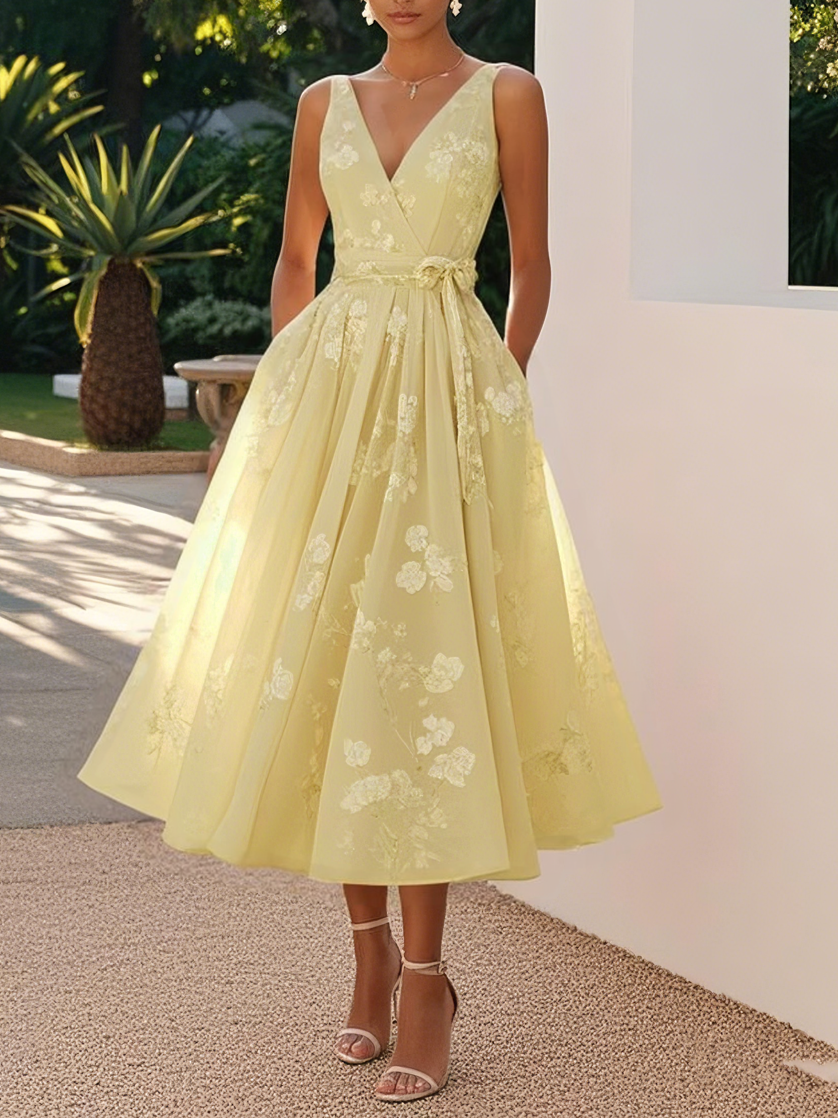 Floral Bow-Waist Midi Dress