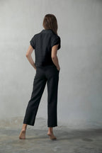 Collo Alto Linen Top – Black by Aurelia Sun