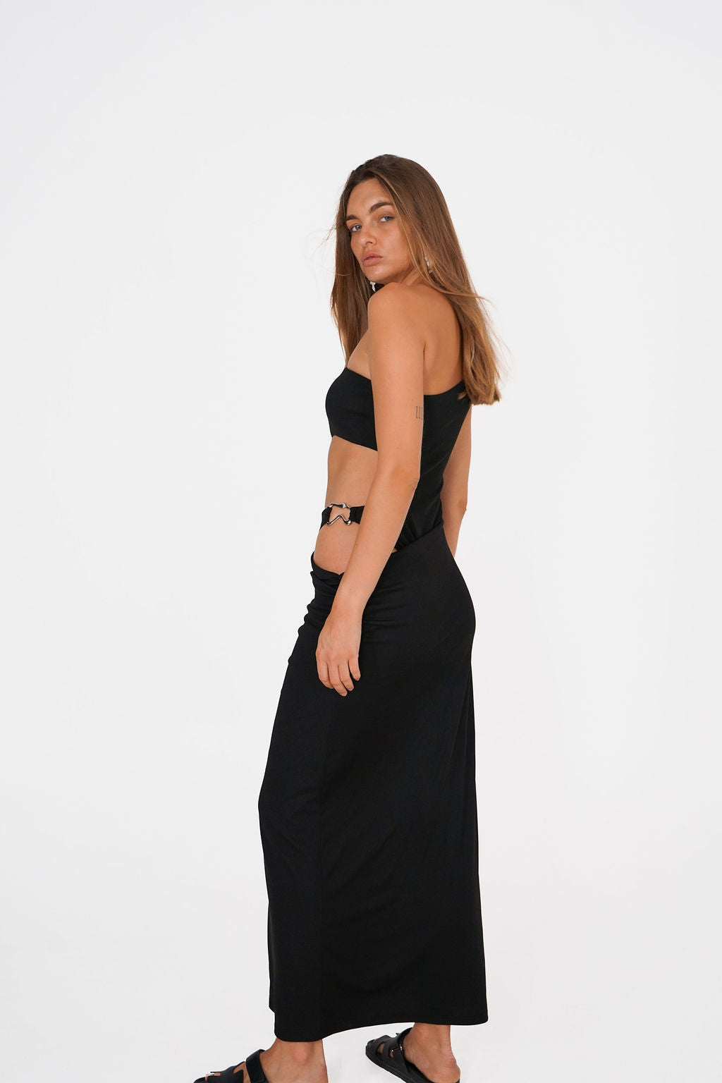 One-Shoulder Cut-Out Maxi Dress — Black