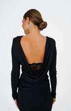 Draped-Back Lace Detail Maxi Dress