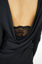 Draped-Back Lace Detail Maxi Dress