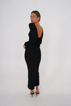 Draped-Back Lace Detail Maxi Dress