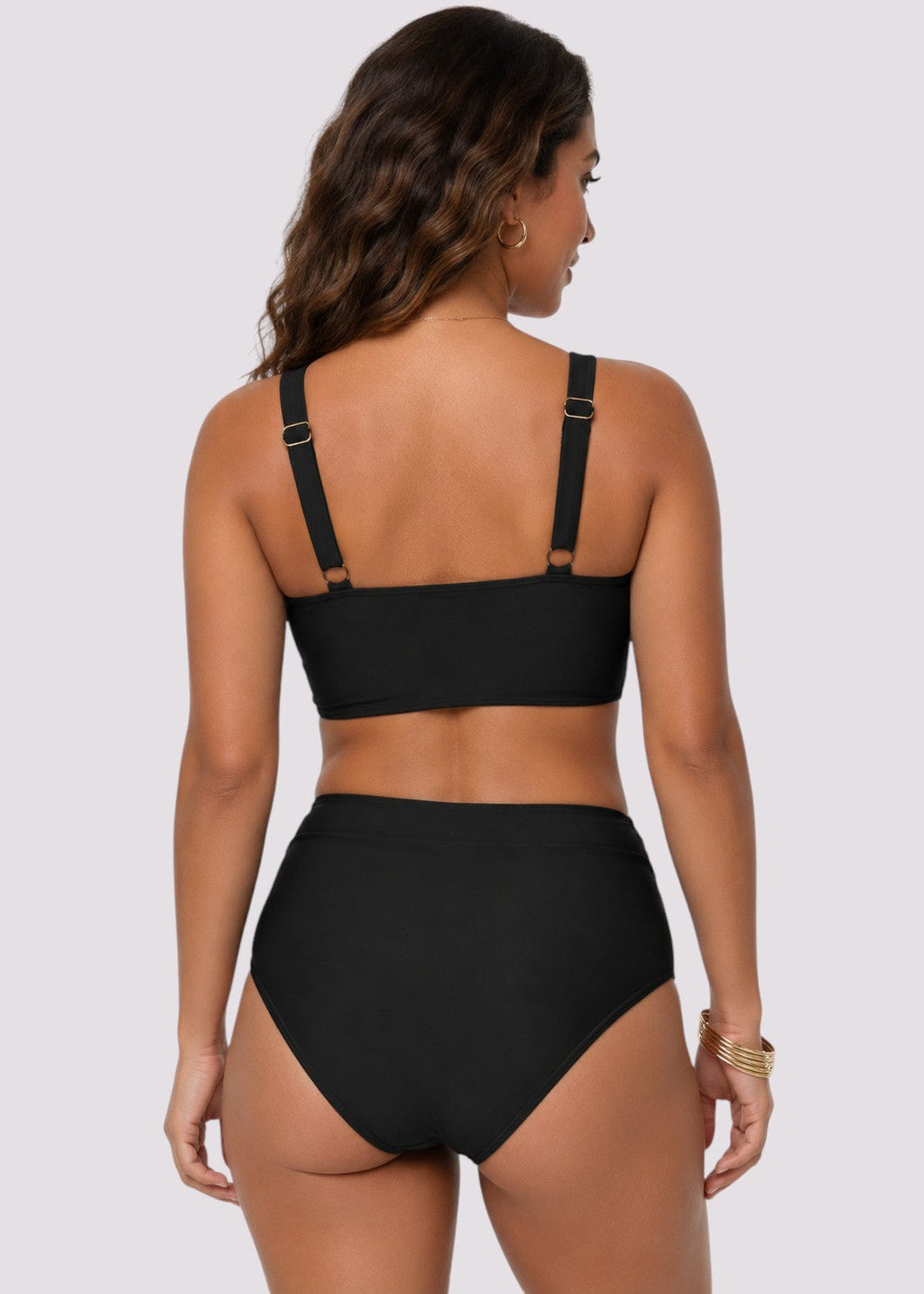 Ruched Cross-Front High-Waist Bikini – Black