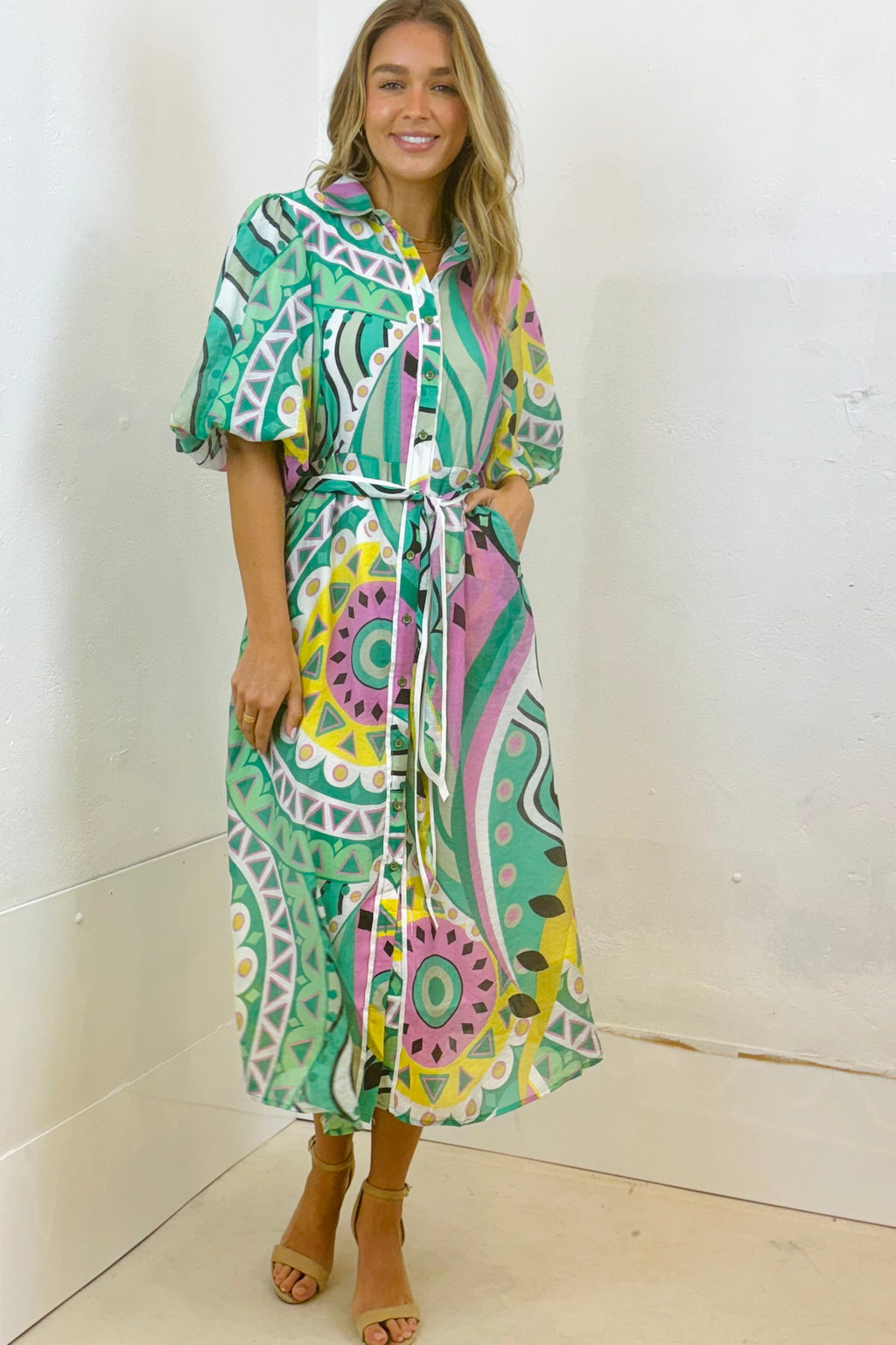 Leah Printed Midi Shirt Dress – Mint by Aurelia Sun