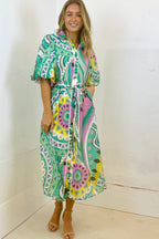 Leah Printed Midi Shirt Dress – Mint by Aurelia Sun