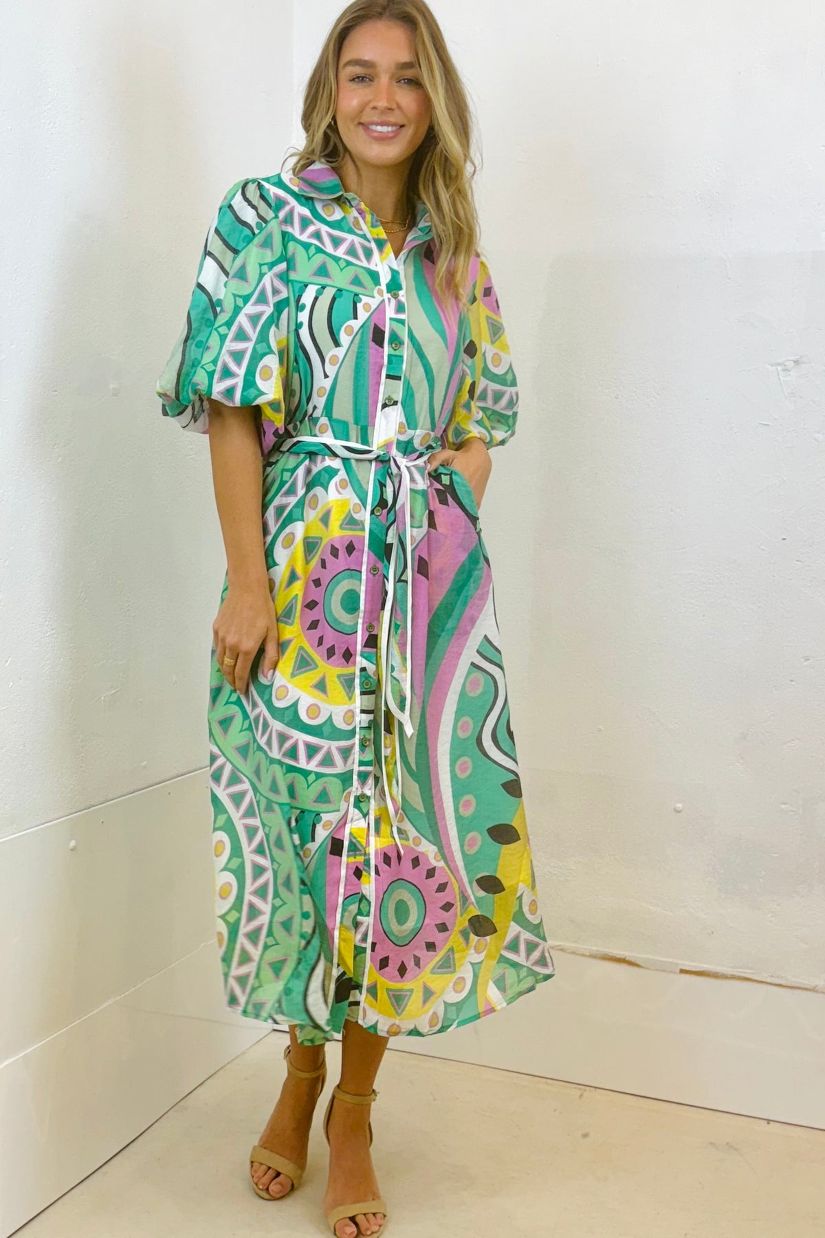 Leah Printed Midi Shirt Dress – Mint by Aurelia Sun