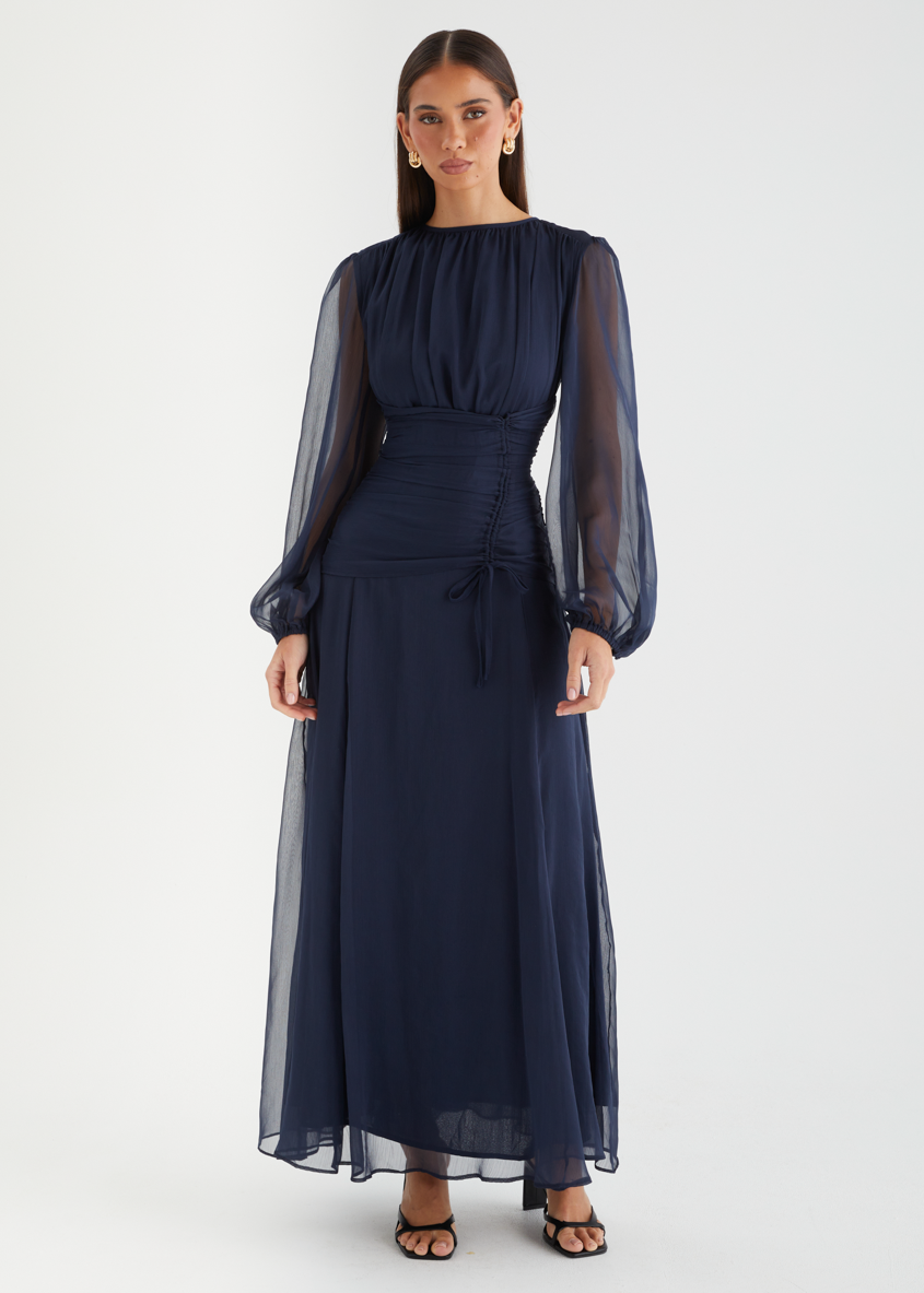 Classic Navy Evening Maxi Dress
