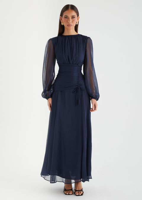 Classic Navy Evening Maxi Dress