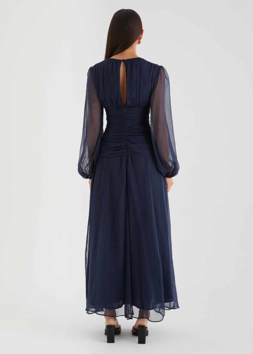 Classic Navy Evening Maxi Dress