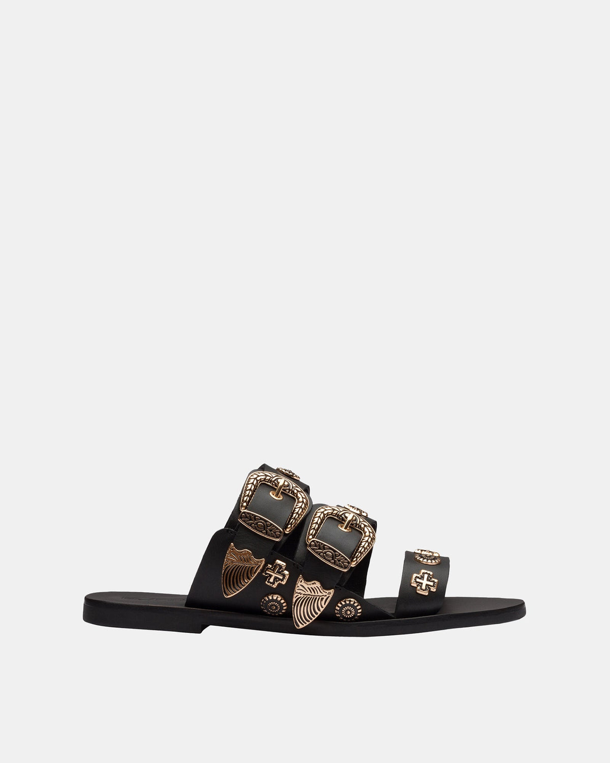 Eastwood Western Leather Slide – Black/Gold by Aurelia Sun
