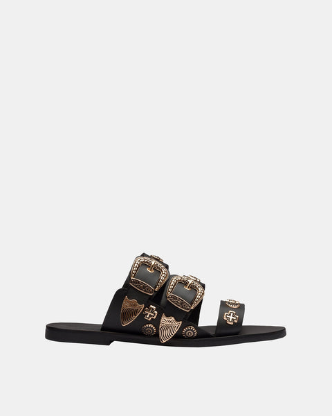 Eastwood Western Leather Slide – Black/Gold by Aurelia Sun