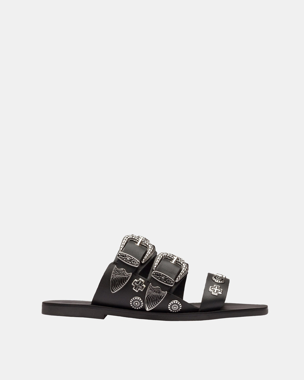 Eastwood Western Leather Slide – Black/Silver by Aurelia Sun