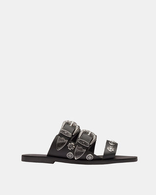 Eastwood Western Leather Slide – Black/Silver