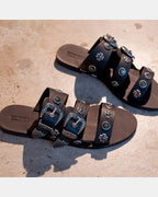 Eastwood Western Leather Slide – Black/Silver by Aurelia Sun