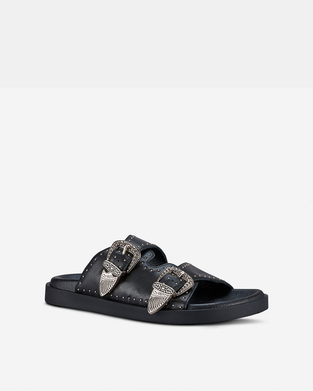 Eastwood Stud Leather Footbed – Black/Silver by Aurelia Sun