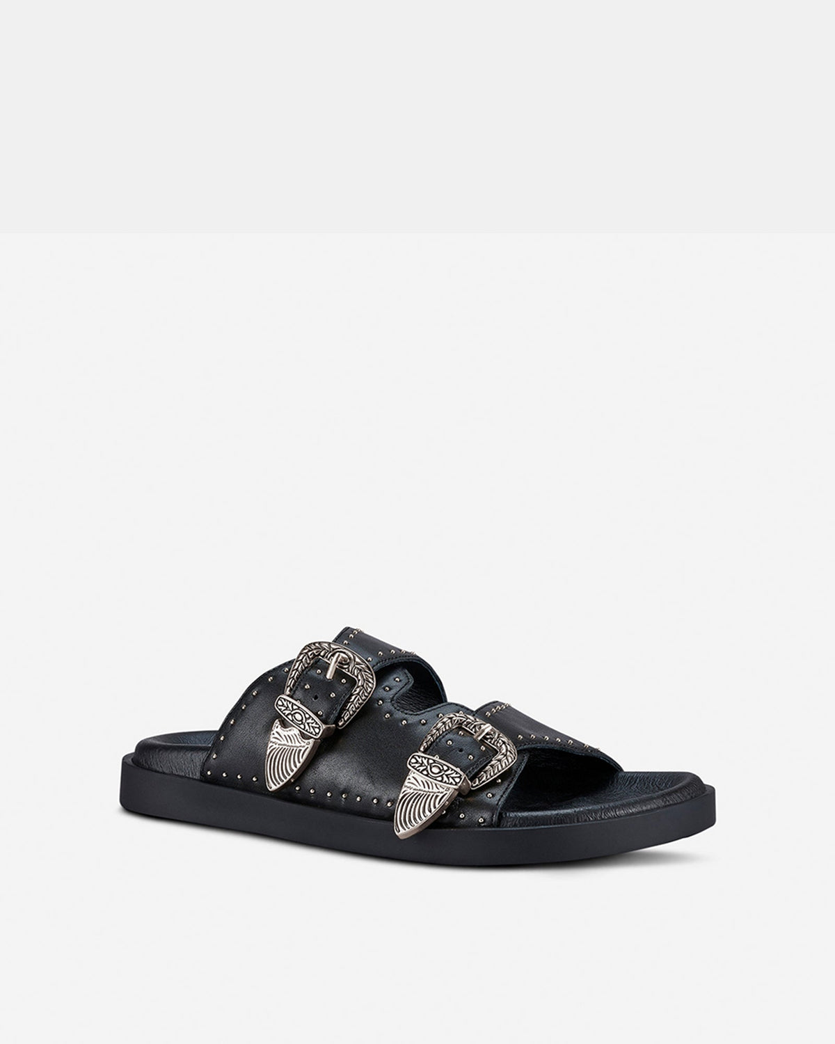 Eastwood Stud Leather Footbed – Black/Silver by Aurelia Sun