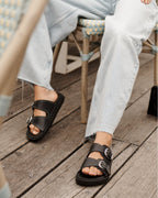 Eastwood Stud Leather Footbed – Black/Silver by Aurelia Sun
