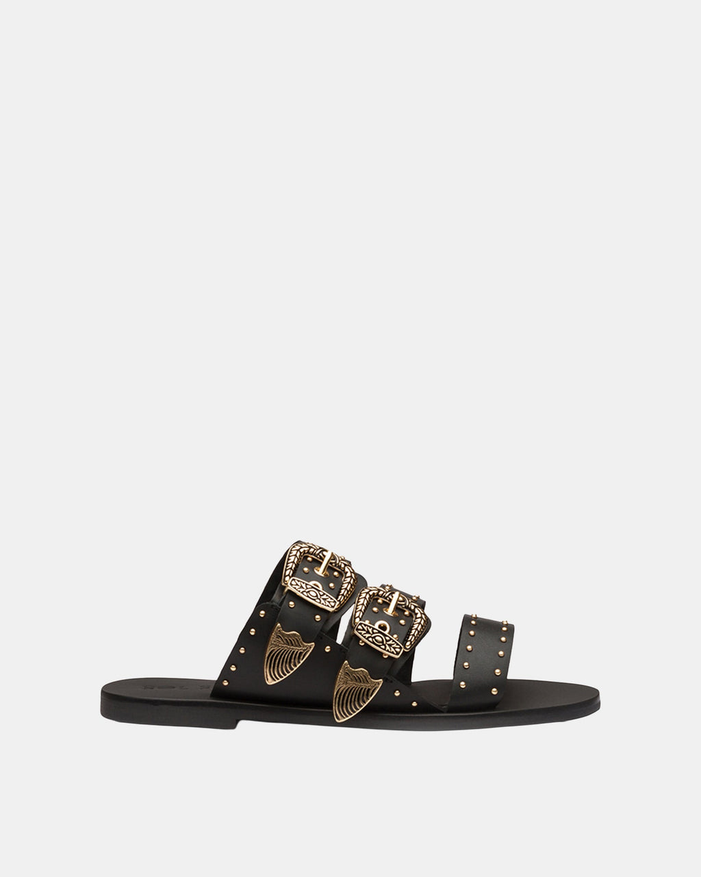Eastwood Stud Leather Slide – Black/Gold by Aurelia Sun