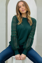 Molli Lace-Sleeve Knit Jumper – Bottle Green by Aurelia Sun
