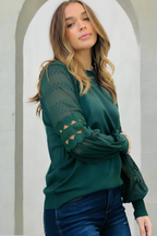 Molli Lace-Sleeve Knit Jumper – Bottle Green by Aurelia Sun