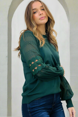 Molli Lace-Sleeve Knit Jumper – Bottle Green