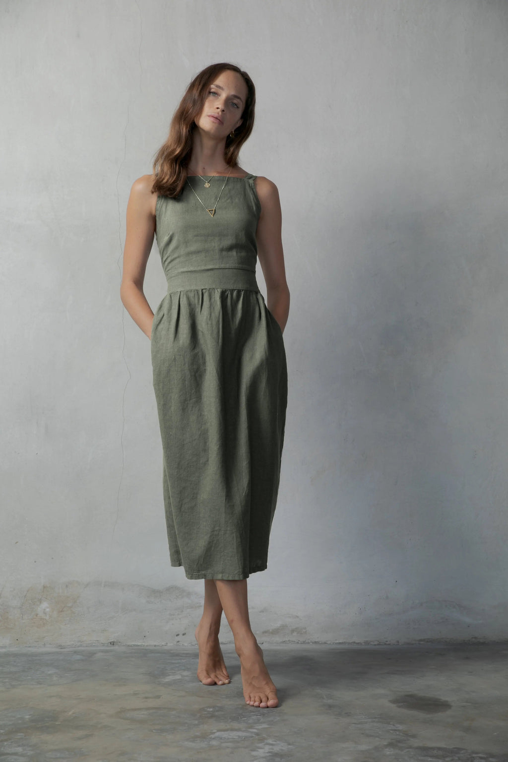 Farfalla Linen Midi Dress – Khaki by Aurelia Sun