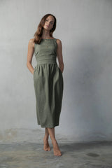 Farfalla Linen Midi Dress – Khaki