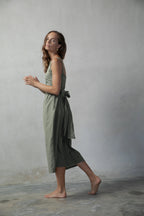 Farfalla Linen Midi Dress – Khaki by Aurelia Sun