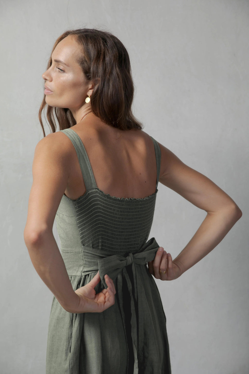 Farfalla Linen Midi Dress – Khaki by Aurelia Sun