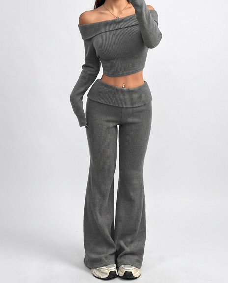 Lumi Off-Shoulder Lounge Set – Grey