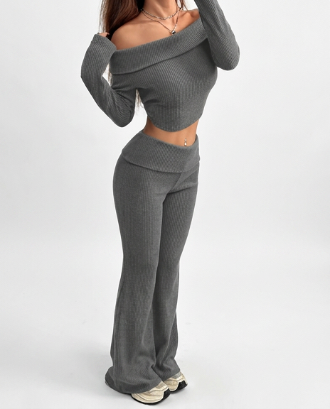 Lumi Off-Shoulder Lounge Set – Grey