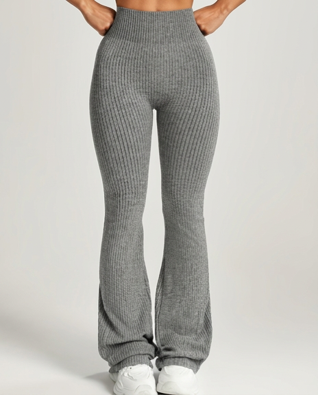 Mia Ribbed Flared Leggings – Black